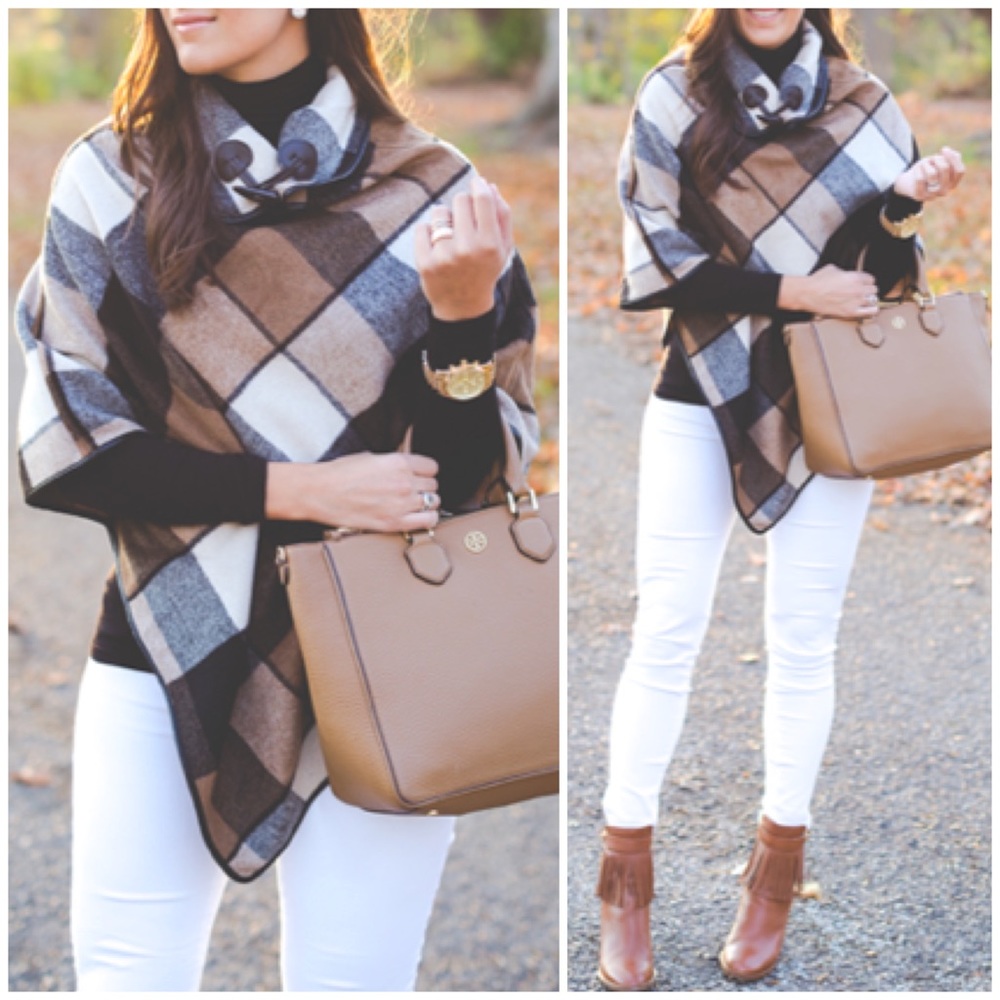 Fall Checkered Gingham Plaid Cape Poncho